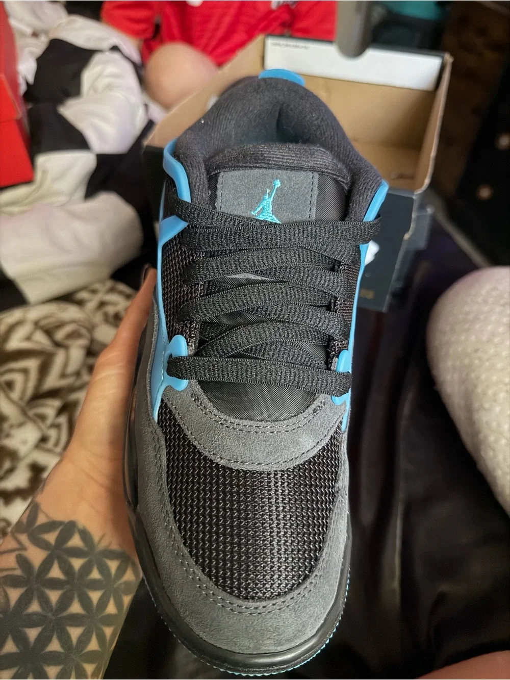 Jordan Black and Light Blue Retro Sneakers